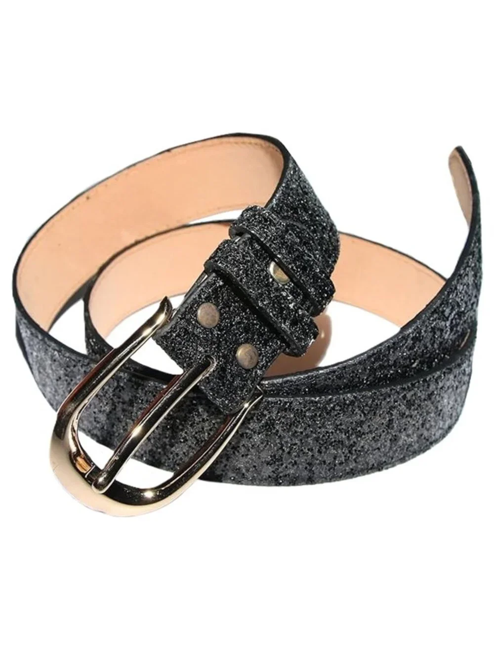 Sequin Studded Women Leather Belt for Jeans Gold Buckle XXL 45